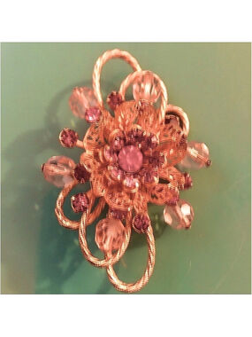 VINTAGE BEADED WITH AMETHYST - COLORED RHINESTONES BROOCH LIKE NEW CONDI…